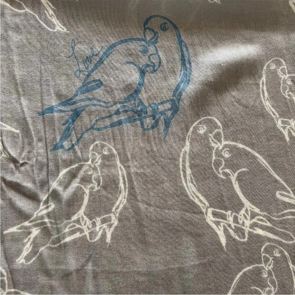 Banana Republic Heritage Womens Organic Cottage Blend Parrots Fringe Gray 33x58